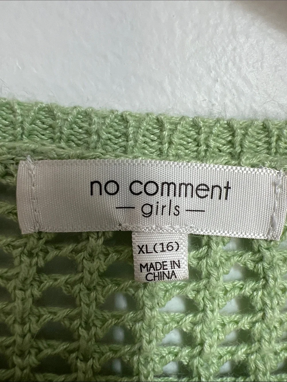 No Comment | Green Cropped Crochet Sweater Pink Watermelon Patches Size XL (16)